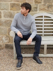 Threadbare Grey Cotton Blend Knitted Quarter Zip Jumper - Image 1 of 4