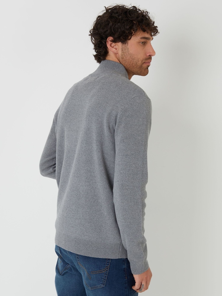 Threadbare Grey Cotton Blend Knitted Quarter Zip Jumper - Image 2 of 4 Threadbare Grey Cotton Blend Knitted Quarter Zip Jumper - Image 2 of 4