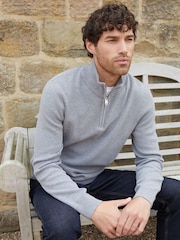 Threadbare Grey Cotton Blend Knitted Quarter Zip Jumper - Image 3 of 4