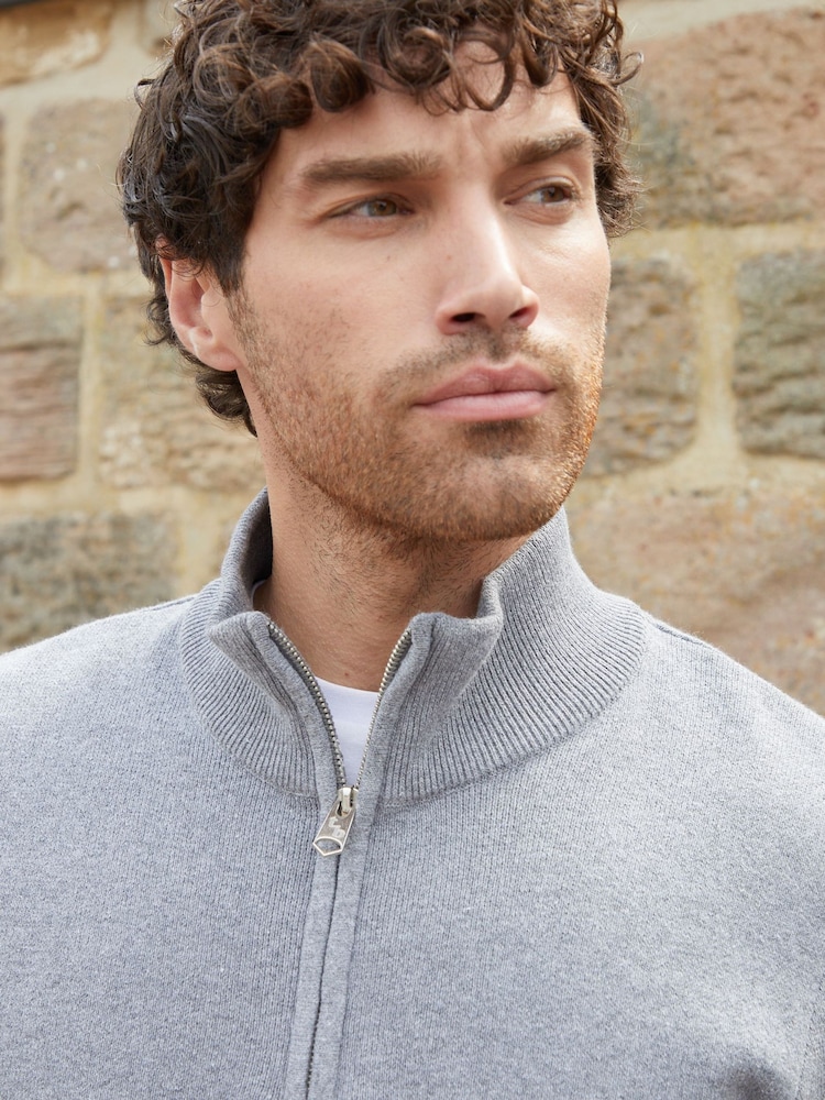 Threadbare Grey Cotton Blend Knitted Quarter Zip Jumper - Image 4 of 4