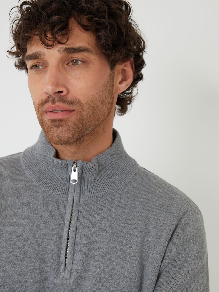 Threadbare Grey Cotton Blend Knitted Quarter Zip Jumper - Image 4 of 4 Threadbare Grey Cotton Blend Knitted Quarter Zip Jumper - Image 4 of 4