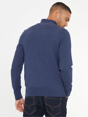 Threadbare Blue Rib Detail Knitted Quarter Zip Jumper - Image 2 of 4