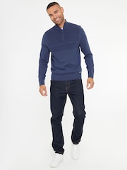 Threadbare Blue Rib Detail Knitted Quarter Zip Jumper - Image 3 of 4