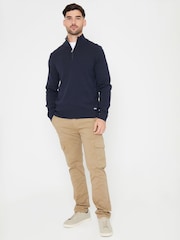 Threadbare Blue Cotton Blend Knitted Quarter Zip Jumper - Image 3 of 4