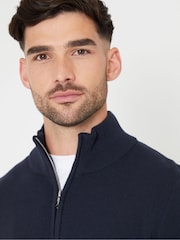 Threadbare Blue Cotton Blend Knitted Quarter Zip Jumper - Image 4 of 4