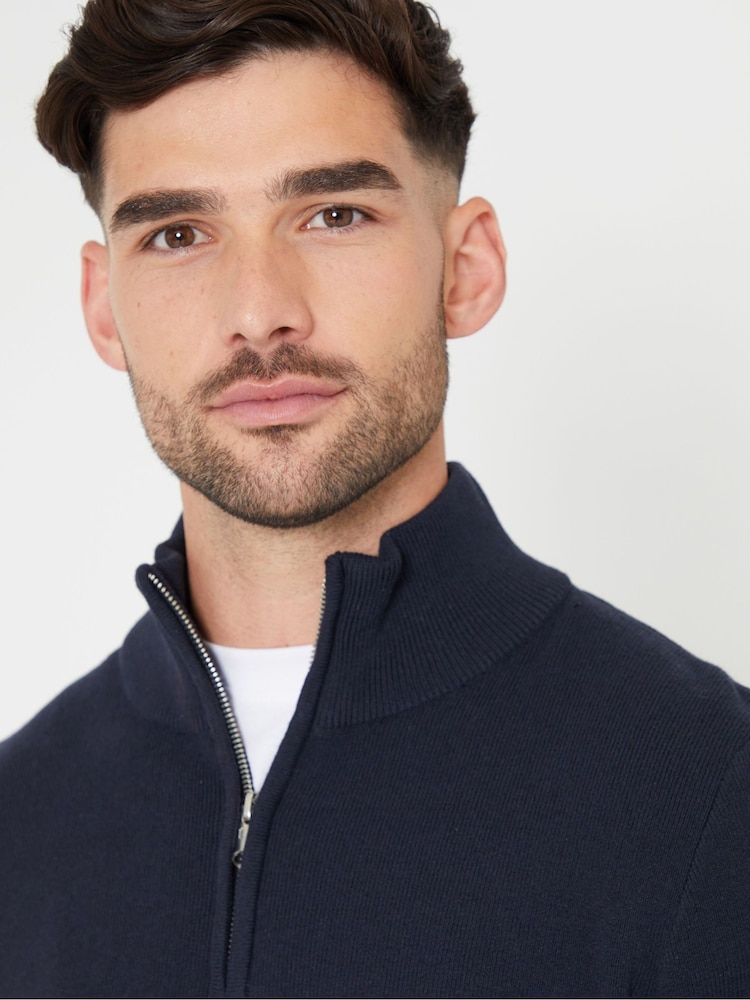 Threadbare Blue Cotton Blend Knitted Quarter Zip Jumper - Image 4 of 4 Threadbare Blue Cotton Blend Knitted Quarter Zip Jumper - Image 4 of 4