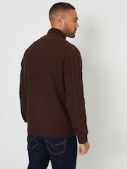 Threadbare Dark Brown Cable Knit Quarter Zip Jumper With Wool - Image 2 of 4