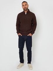 Threadbare Dark Brown Cable Knit Quarter Zip Jumper With Wool - Image 3 of 4