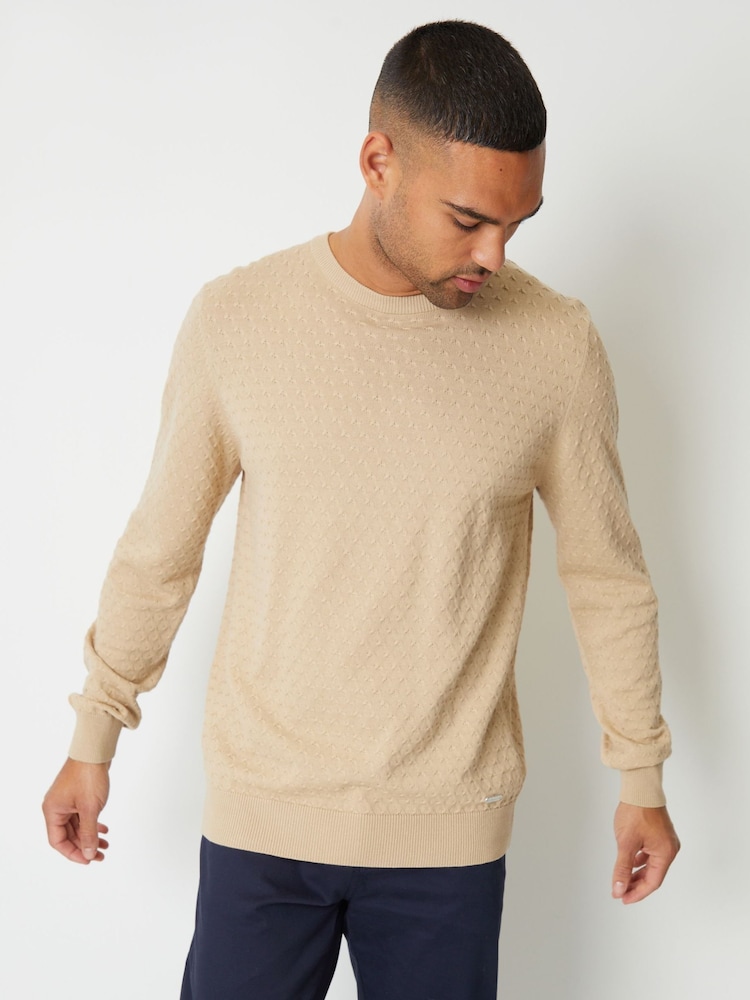 Threadbare Stone Mini Cable Textured Knit Crew Neck 100% Cotton Jumper - Image 1 of 4