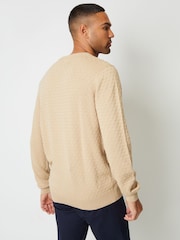 Threadbare Stone Mini Cable Textured Knit Crew Neck 100% Cotton Jumper - Image 2 of 4