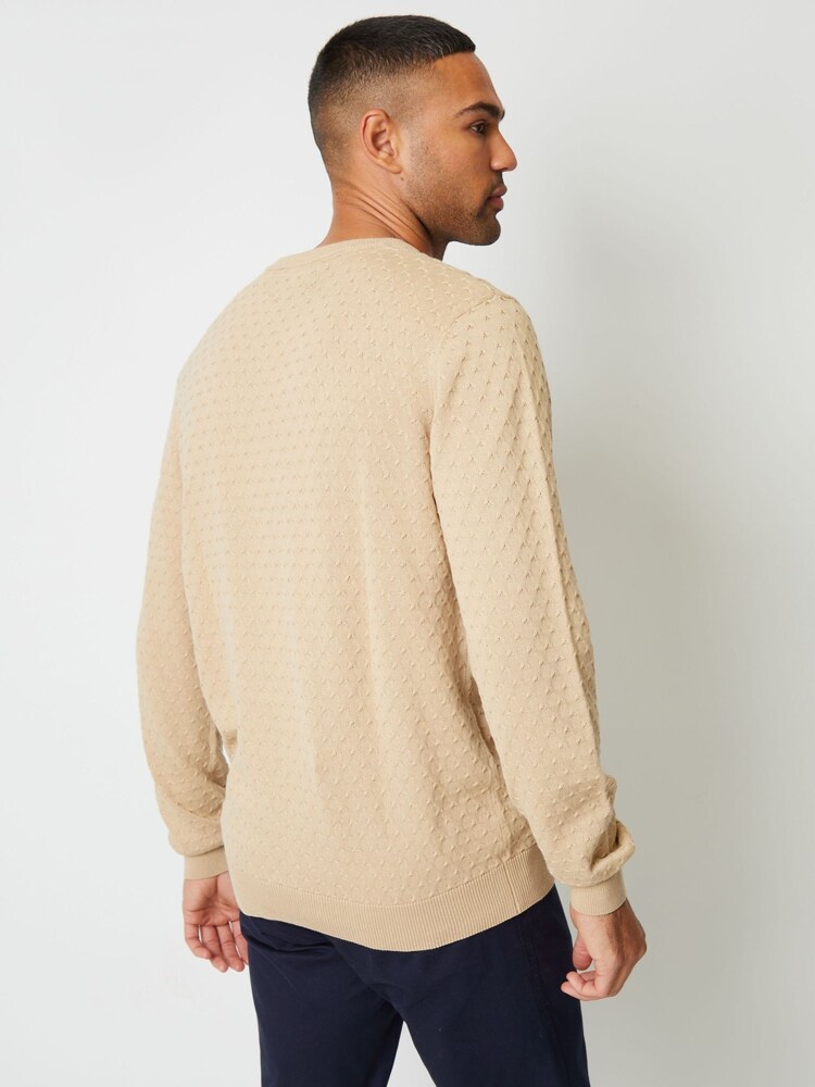 Threadbare Stone Mini Cable Textured Knit Crew Neck 100% Cotton Jumper - Image 2 of 4