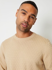 Threadbare Stone Mini Cable Textured Knit Crew Neck 100% Cotton Jumper - Image 4 of 4