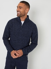 Threadbare Navy Blue Textured Quarter Zip Jumper With Wool - Image 1 of 4