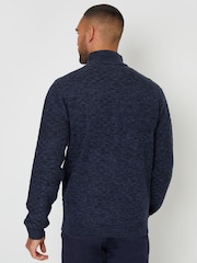 Threadbare Navy Blue Textured Quarter Zip Jumper With Wool - Image 2 of 4