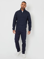 Threadbare Navy Blue Textured Quarter Zip Jumper With Wool - Image 3 of 4