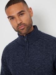 Threadbare Navy Blue Textured Quarter Zip Jumper With Wool - Image 4 of 4