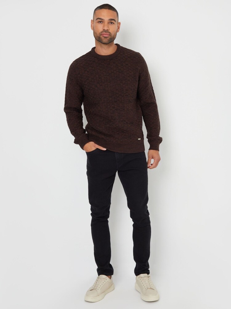 Threadbare Brown Textured Knit Crew Neck Jumper - Image 2 of 4 Threadbare Brown Textured Knit Crew Neck Jumper - Image 2 of 4