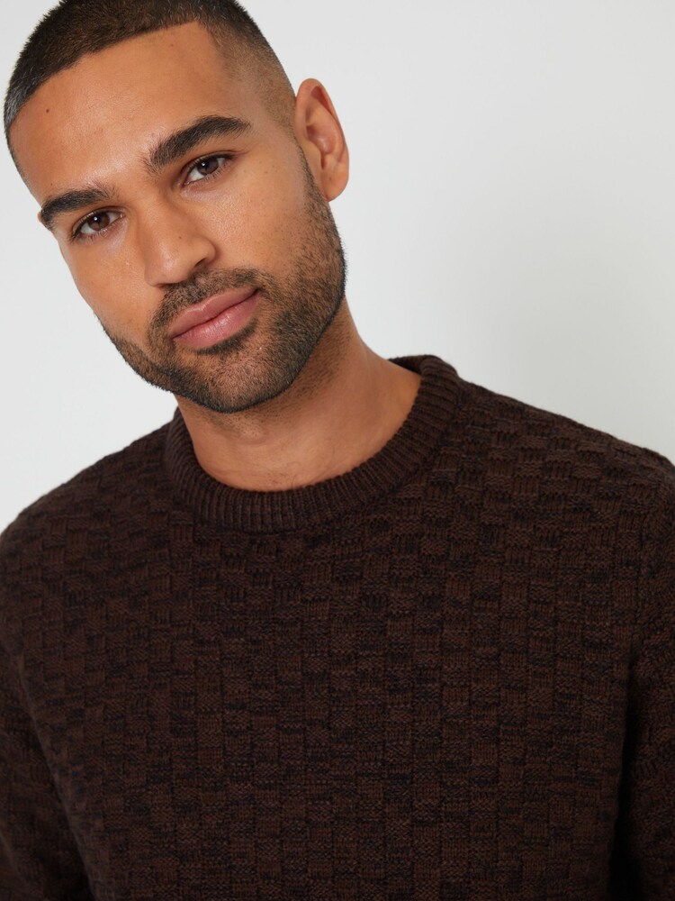 Threadbare Brown Textured Knit Crew Neck Jumper - Image 4 of 4