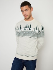 Threadbare Dark Grey Crew Neck Fairisle Pattern Christmas Jumper - Image 1 of 4