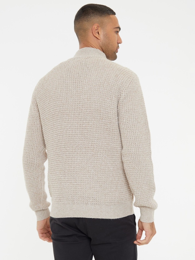 بني - كنزة مزركشة منسوجة بربع سحاب من Threadbare - صورة 2 من 4 بني - كنزة مزركشة منسوجة بربع سحاب من Threadbare - صورة 2 من 4