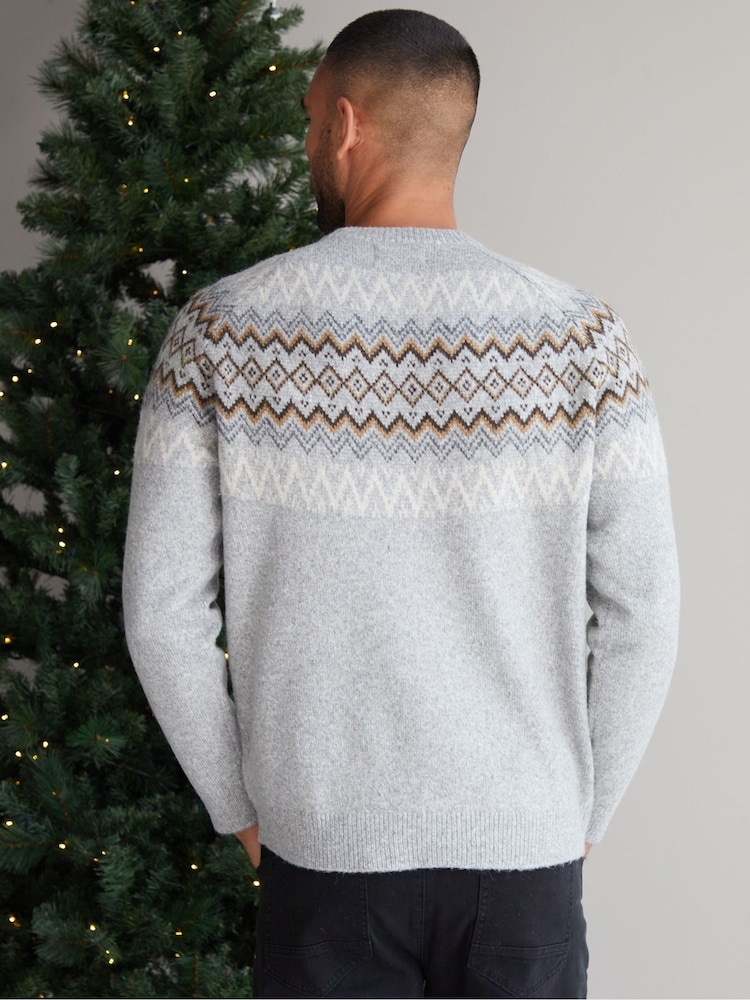 Threadbare Grey Raglan Sleeve Fairisle Pattern Christmas Jumper - Image 2 of 4