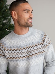 Threadbare Grey Raglan Sleeve Fairisle Pattern Christmas Jumper - Image 4 of 4