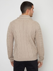 Threadbare Brown Cable Knit Shawl Collar Cardigan With Wool - Image 2 of 4