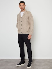 Threadbare Brown Cable Knit Shawl Collar Cardigan With Wool - Image 3 of 4
