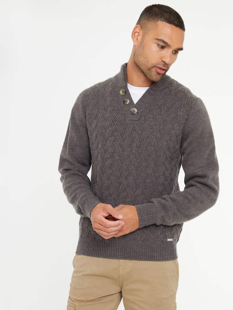 Threadbare Grey Button Up Funnel Neck Jumper - Image 1 of 4 Threadbare Grey Button Up Funnel Neck Jumper - Image 1 of 4