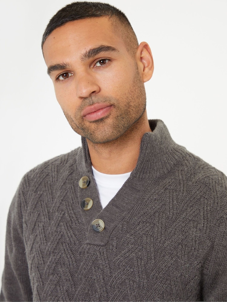 Threadbare Grey Button Up Funnel Neck Jumper - Image 4 of 4 Threadbare Grey Button Up Funnel Neck Jumper - Image 4 of 4