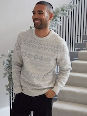 Threadbare Light Grey Crew Neck Fairisle Pattern Christmas Jumper - Image 1 of 4