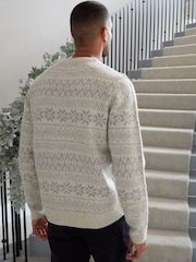 Threadbare Light Grey Crew Neck Fairisle Pattern Christmas Jumper - Image 2 of 4
