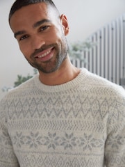 Threadbare Light Grey Crew Neck Fairisle Pattern Christmas Jumper - Image 4 of 4
