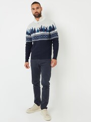 Threadbare Blue Fairisle Pattern Cable Knit Quarter Zip Christmas Jumper - Image 3 of 4