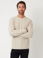 Threadbare Neutral Cable Knit Crew Neck Jumper - Image 1 of 4