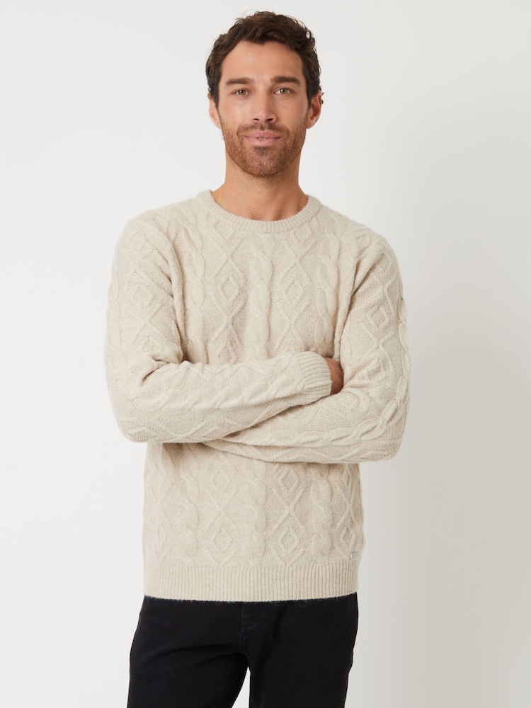 Threadbare Neutral Cable Knit Crew Neck Jumper - Image 1 of 4