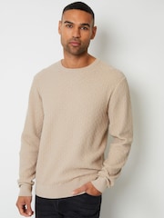 Threadbare Stone Mini Cable Knit Crew Neck Jumper - Image 1 of 4