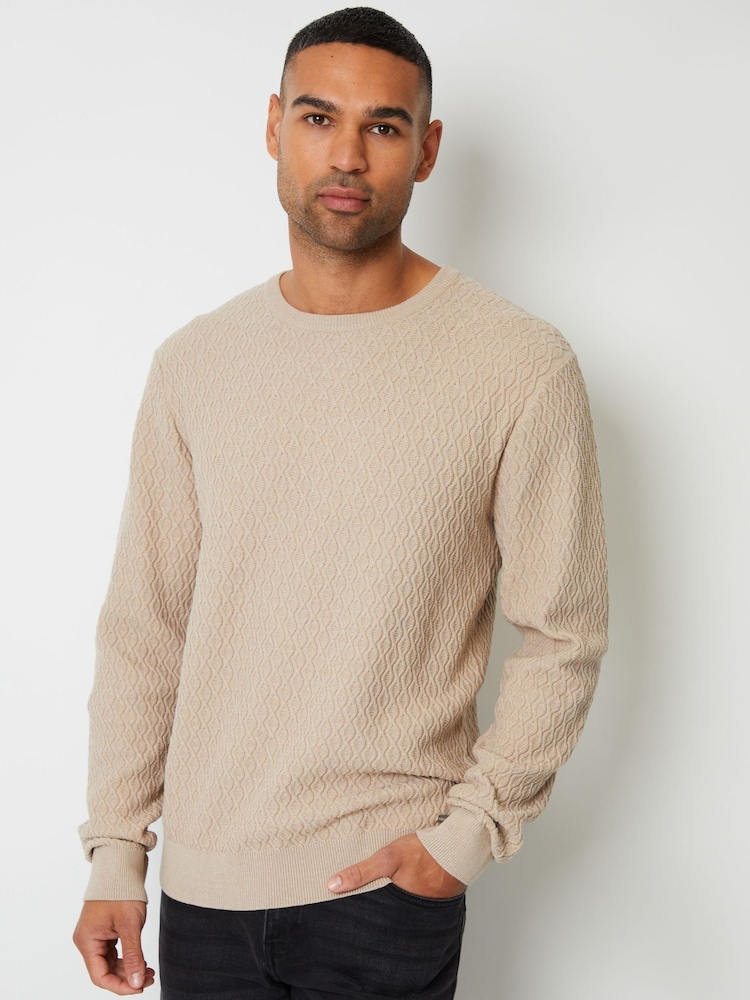 Threadbare Stone Mini Cable Knit Crew Neck Jumper - Image 1 of 4