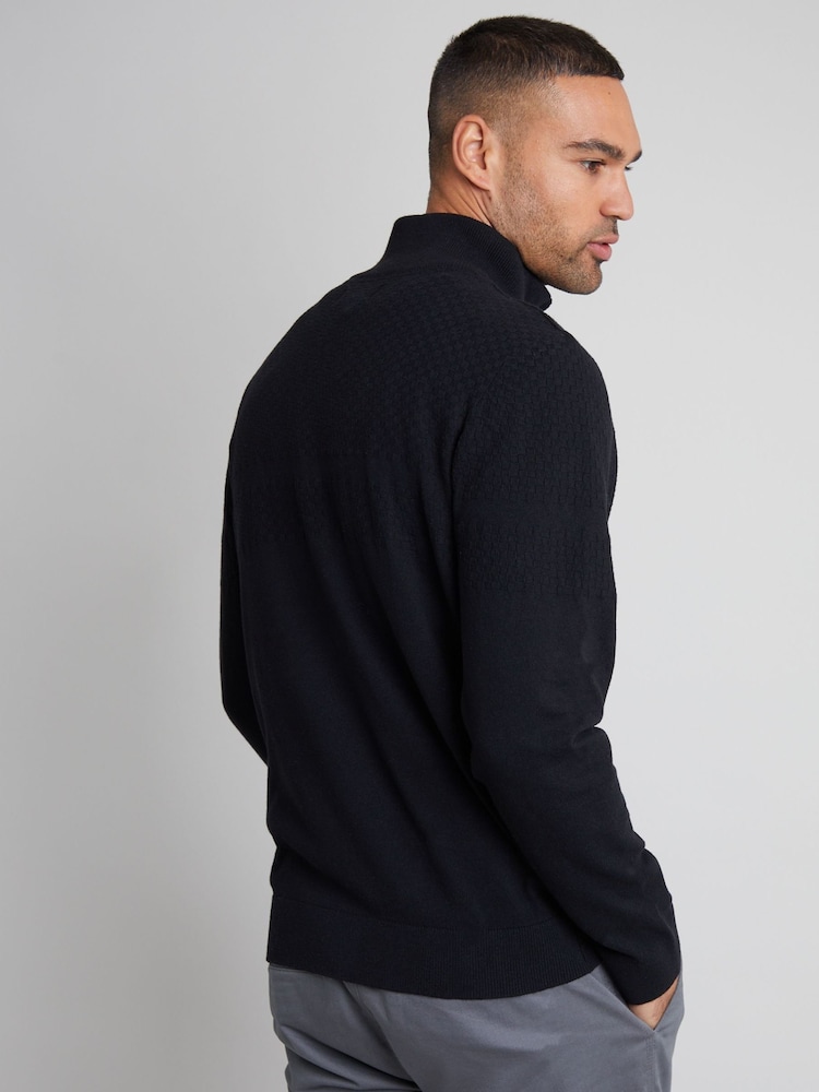 Threadbare Black Long Sleeve Textured Knitted Quarter Zip Jumper - Image 2 of 4
