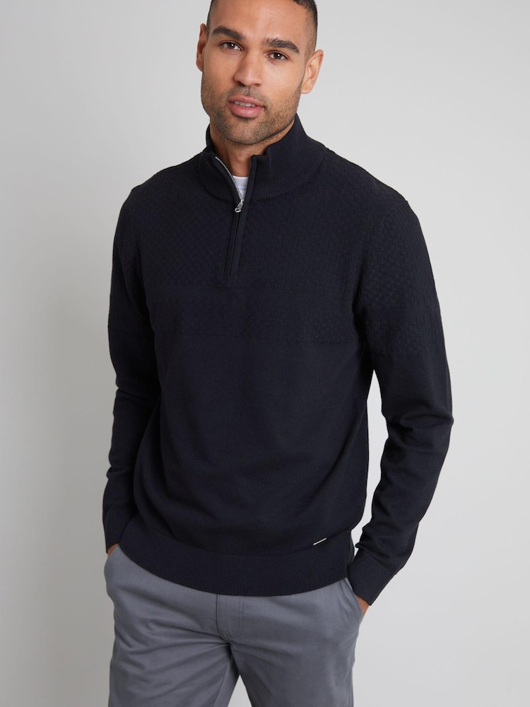 Threadbare Black Long Sleeve Textured Knitted Quarter Zip Jumper - Image 4 of 4