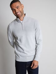 Threadbare Grey Textured Stripe Detail Quarter Zip Jumper - Image 1 of 3