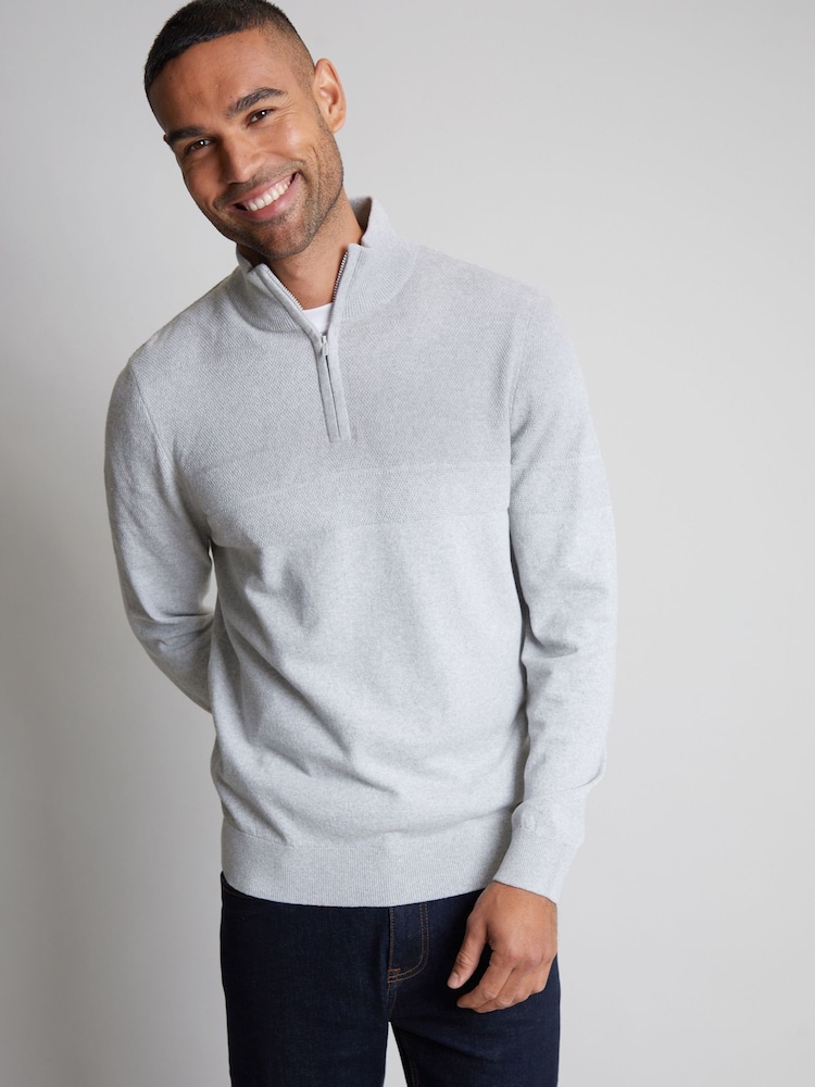 Threadbare Grey Textured Stripe Detail Quarter Zip Jumper - Image 1 of 3
