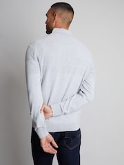 Threadbare Grey Textured Stripe Detail Quarter Zip Jumper - Image 2 of 3