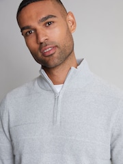 Threadbare Grey Textured Stripe Detail Quarter Zip Jumper - Image 3 of 3