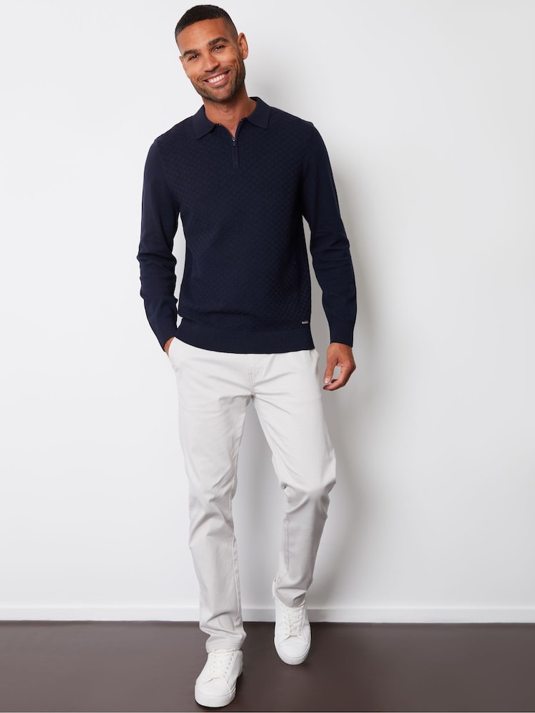 Threadbare Navy Long Sleeve Quarter Zip Knitted Polo Jumper - Image 2 of 4 Threadbare Navy Long Sleeve Quarter Zip Knitted Polo Jumper - Image 2 of 4