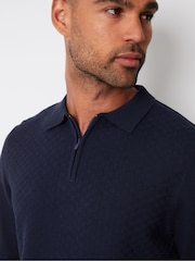 Threadbare Navy Long Sleeve Quarter Zip Knitted Polo Jumper - Image 4 of 4