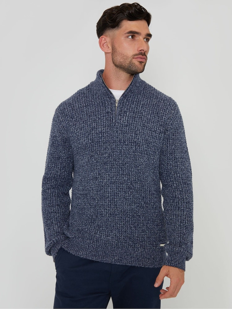 Azul - Suéter de punto de tela waffle con cremallera de un cuarto de Threadbare - Imagen 1 de 4 Azul - Suéter de punto de tela waffle con cremallera de un cuarto de Threadbare - Imagen 1 de 4