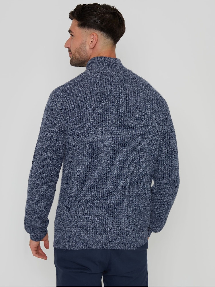 Azul - Suéter de punto de tela waffle con cremallera de un cuarto de Threadbare - Imagen 2 de 4 Azul - Suéter de punto de tela waffle con cremallera de un cuarto de Threadbare - Imagen 2 de 4