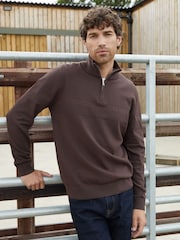Threadbare Chocolate Brown Long Sleeve Textured Knitted Quarter Zip Jumper - Image 1 of 4