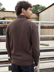 Threadbare Chocolate Brown Long Sleeve Textured Knitted Quarter Zip Jumper - Image 2 of 4